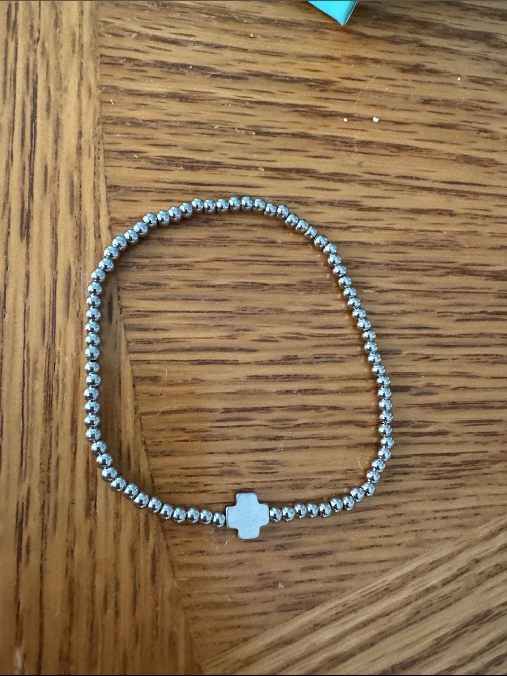 bloom Stainless Steel Silver Faithful Beaded Stretch Bracelet with Cross Charm